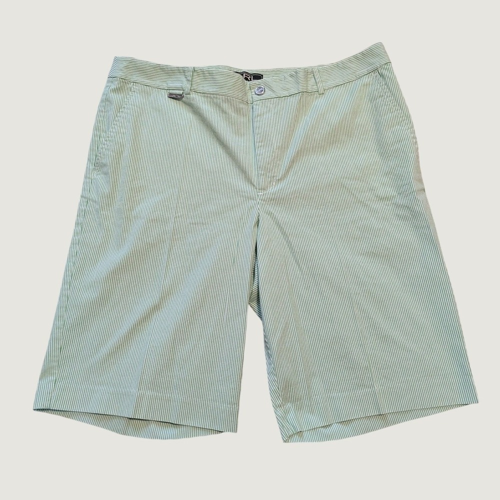 LRL Ralph Lauren Active Shorts Womens Sz 16 Green Pinstripe Bermuda Golf Preppy‎
